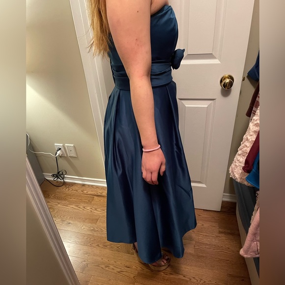 Mori Lee Teal Tea Length Cocktail Dress - Picture 9 of 9